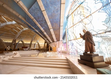 SAN GIOVANNI ROTONDO, ITALY - APRIL 2, 2022: Interior of sanctuary of Saint Pio of Pietrelcina (Padre Pio Church) in San Giovanni Rotondo