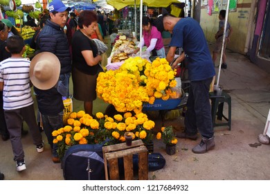 San Gregorio Atlapulco, Mexico/Mexico--October 31, 2018. Street Vendors Selling Cempasuchil (marigolds), Day Of The Dead Flowers (Flor De Muerto).