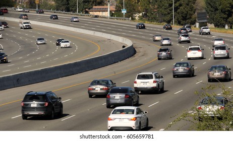 San Jose, America USA, Traffic On A Highway/freeway In Rush Hour 