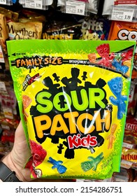 San Jose, CA - April 19, 2022: Family Size Of Sour Patch Kids Gummy Candies In A Supermarket.