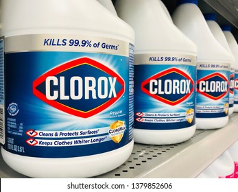 San Jose, CA - April 24, 2019: Closeup of Clorox bottles on store shelf, America’s #1 bleach.