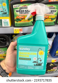 San Jose, CA - August 21, 2022: Sunday Brand Spray Bottle Of Dandelion Doom Selective Weed Killer.