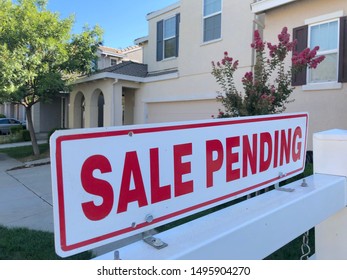 San Jose, CA - August 25, 2019: Sale Pending Realtor Sign In Front Of A House, Closeup. 