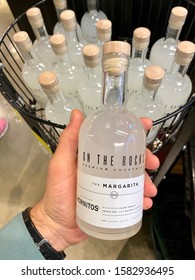 San Jose, CA - December 4, 2019: On The Rocks Premium Cocktails Margarita Bottle, Seen At The Register Inside Whole Foods Market.