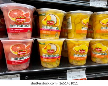 San Jose, CA - February 19, 2020: Del Monte Brand Of Fruit In Cups On Store Shelf. 