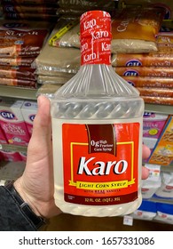 San Jose, CA - February 24, 2020: Clear Plastic Bottle Of Karo Light Corn Syrup With Real Vanilla. 