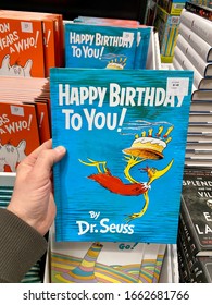 San Jose, CA - February 28, 2020: Happy Birthday To You By Dr. Seuss Hard Cover Book For Kids At Costco Warehouse.