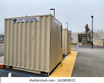 San Jose, CA - January 5, 2020: Aztec Container For Portable Storage And Moving Solutions, Two Boxes Near A Parking Lot.