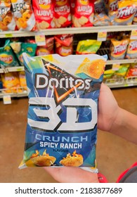 San Jose, CA - July 17, 2022: Holding A Bag Of Doritos 3D Spicy Ranch Corn Chips.