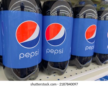 San Jose, CA - July 19, 2022: Closeup Of 2 Liter Pepsi Soda Bottles On A Shelf.