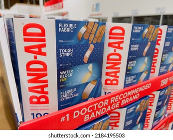 San Jose, CA - July 27, 2022: Large Pack Of Various Bandages For Sale At Costco Warehouse Club.