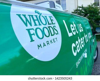 San Jose, CA - June 12, 2019: Closeup Of The Whole Foods Delivery Catering Van. Whole Foods Is Owned By Amazon LLC.