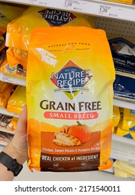 San Jose, CA - June 13, 2022: Bag Of Dog Food By Natures Recipe, Offering Grain Free Kibble For Small Breeds.