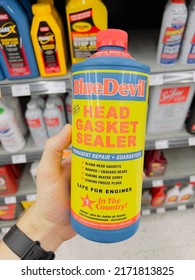 San Jose, CA - June 23, 2022: Blue Devil Brand Of Head Gasket Sealer, Guaranteed To Repair Head Gaskets And Heating Cores.