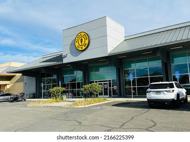 San Jose, CA - June 9, 2022: Golds Gym Facade On A Hot Summer Day, With ADA Parking Spots Nearest Entrance.