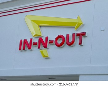 San Jose, CA - June 9, 2022: Closeup Of In N Out Burger Joint Logo On Building Exterior.