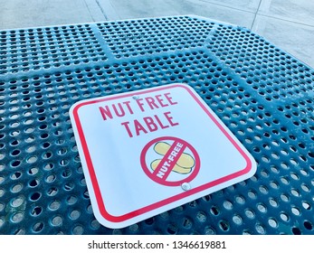 San Jose, CA - March 13, 2019. A nut free table at a local elementary school for students with severe nut allergies.