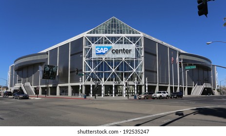 SAN JOSE, CA - MARCH 18: The SAP Center located in downtown San Jose on March 18, 2014. The SAP Center is a multi-purpose sports and concert venue and the home of the San Jose Sharks of the NHL.