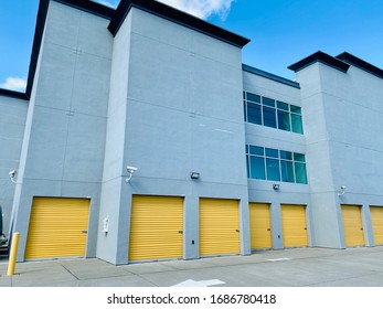 San Jose, CA - March 22, 2020: Indoor Secure Public Storage Facility Seen From Outside On A Clear Sunny Day. 