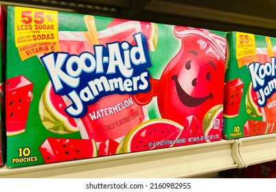 San Jose, CA - May 23, 2022: Kool Aid Jammers, Watermelon Flavored Juice Pouches For Kids.