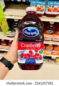 San Jose, CA - May 23, 2022: Large Plastic Bottle Of Cranberry Juice Cocktail By Ocean Spray Company.