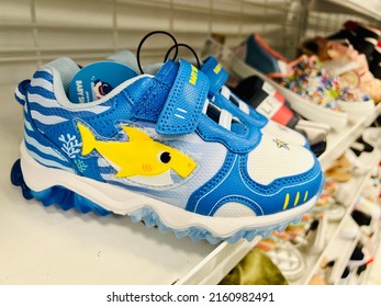 San Jose, CA - May 24, 2022: Toddler Shoes Featuring Baby Shark From A Popular Kids Song By Pink Fong.