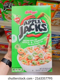 San Jose, CA - May 30, 2022: Kelloggs Apple Jacks Box Of Dry Breakfast Cereal.