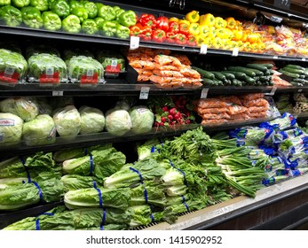 San Jose, CA - May 31, 2019: Organic Produce Section At A Supermarket, Raw Veggies.