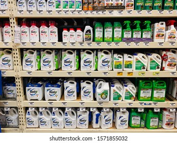 San Jose, CA - November 26, 2019: RoundUp And Other Weed Killer Spray Chemical Products Inside Home Depot. 