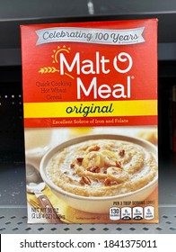 San Jose, CA - October 19, 2020: Box Of Malt O Meal Original On A Store Shelf. Popular Hot Wheat Cereal.