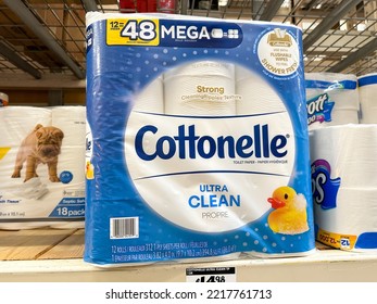 San Jose, CA - October 21, 2022: Cottonelle Ultra Clean Toilet Paper With Cleaning Ripples Texture On Top Shelf.