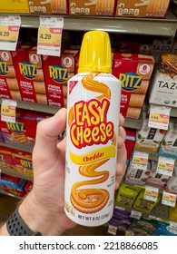 San Jose, CA - October 21, 2022: Can Of Easy Cheese Soft Cheddar Cheese In A Supermarket.