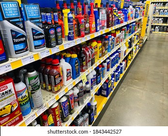 San Jose, CA - October 26, 2020: Closeup Of Car Additives Section Inside Napa Auto Parts Store. 