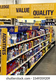 San Jose, CA - October 30, 2019: Napa Auto Parts Engine Additives Isle With Nobody Present.