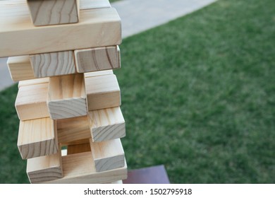 San Jose, CA - September 1, 2019: Wedding Reception Outdoor Game Of Wooden Stacking Blocks Known As Jenga.