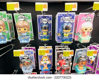 San Jose, CA - September 17, 2022: Popsies Bobble Heads On Display Rack Inside Walmart Store.