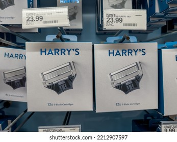 San Jose, CA - September 24, 2022: Harrys Razor Refill Cartridges On Display Inside A Big Box Store.