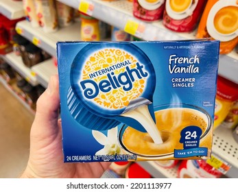 San Jose, CA - September 9, 2022: Box Of International Delight French Vanilla Coffee Creamer Cups.