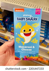 San Jose, CA - September 9, 2022: Box Of Pinkfong Baby Shark Shaped Macaroni And Cheese. 