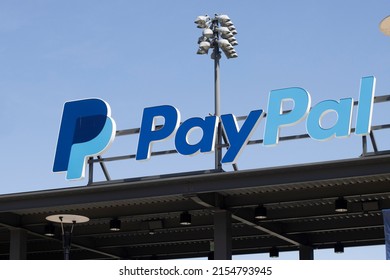 San Jose, CA, USA - Apr 30, 2022: Closeup Of The PayPal Logo At The Entrance To The PayPal Park, A Soccer Stadium In San Jose, California, And The Home Of Major League Soccer's San Jose Earthquakes.