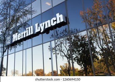San Jose, CA, USA - Dec 7, 2018: The Merrill Lynch sign is seen on the Triangle Building in San Jose, California.