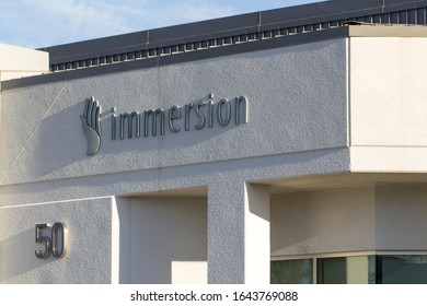 San Jose, CA, USA - Feb 12, 2020: The Entrance Sign At Immersion Corporation Headquarters In San Jose, California. Immersion Is A Developer And Licensor Of Haptic Technology.