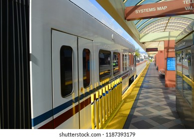 SAN JOSE, CA, USA - MAR. 12, 2014: Santa Clara Valley Transportation Authority VTA Light Rail At Convention Center Station In Downtown San Jose, California CA, USA.