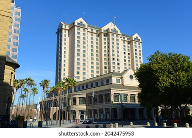 SAN JOSE, CA, USA - MAR. 10, 2014: Fairmont Hotel San Jose at 170 S Market Street and Market Square in downtown San Jose, California CA, USA. 