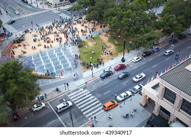 SAN JOSE, CALIFORNIA - JUNE 17, 2016: Cyclists Gather For San Jose Bike Party In Plaza De Cesar Chavez Park On June 17, 2016 In San Jose, California.