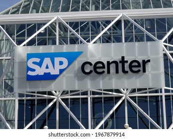 San Jose, California - March 30, 2015: SAP Center Sign On Building Before Live Taping Of WWE Monday Night Raw.