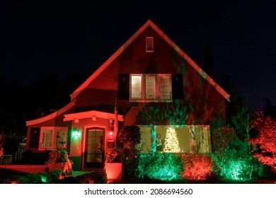 San Jose, California - November 23, 2021: Halloween Night Lights Decorating House In California