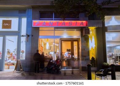 San Jose, California / United States Of America - 11/9/2019: San Jose Boba Cafe At Night