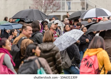 San Jose, California / USA - 03-14-18: San Jose State University Students Participate In The 1st National School Walkout Protest Rally For Gun Reform.