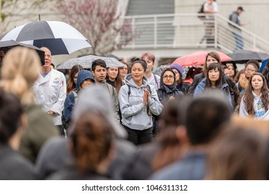 San Jose, California / USA - 03-14-18: San Jose State University Students Participate In The 1st National School Walkout Protest Rally For Gun Reform.